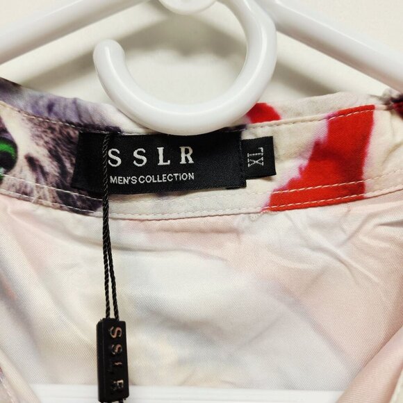 Mens Christmas Cat Print Button-Up Short Sleeve Shirt By SSLR Size XL - Picture 2 of 8